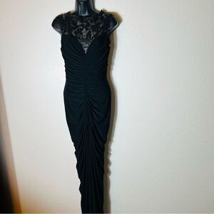 Y2K Body Con Sleeveless Mesh Sheer Lace Sequin Full Length Black Goth Dress S